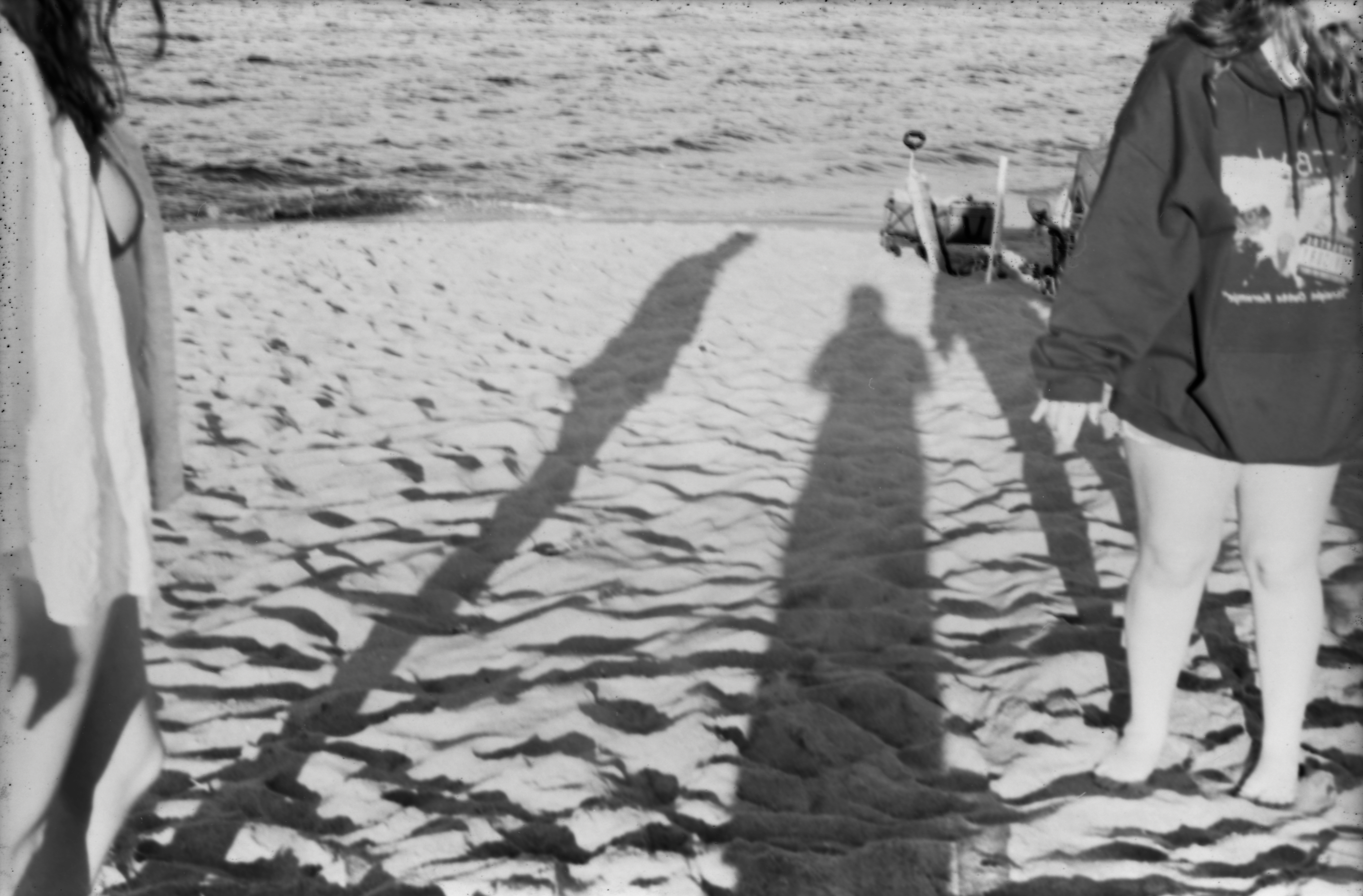 Black and white picture of the shadows at the beach.
