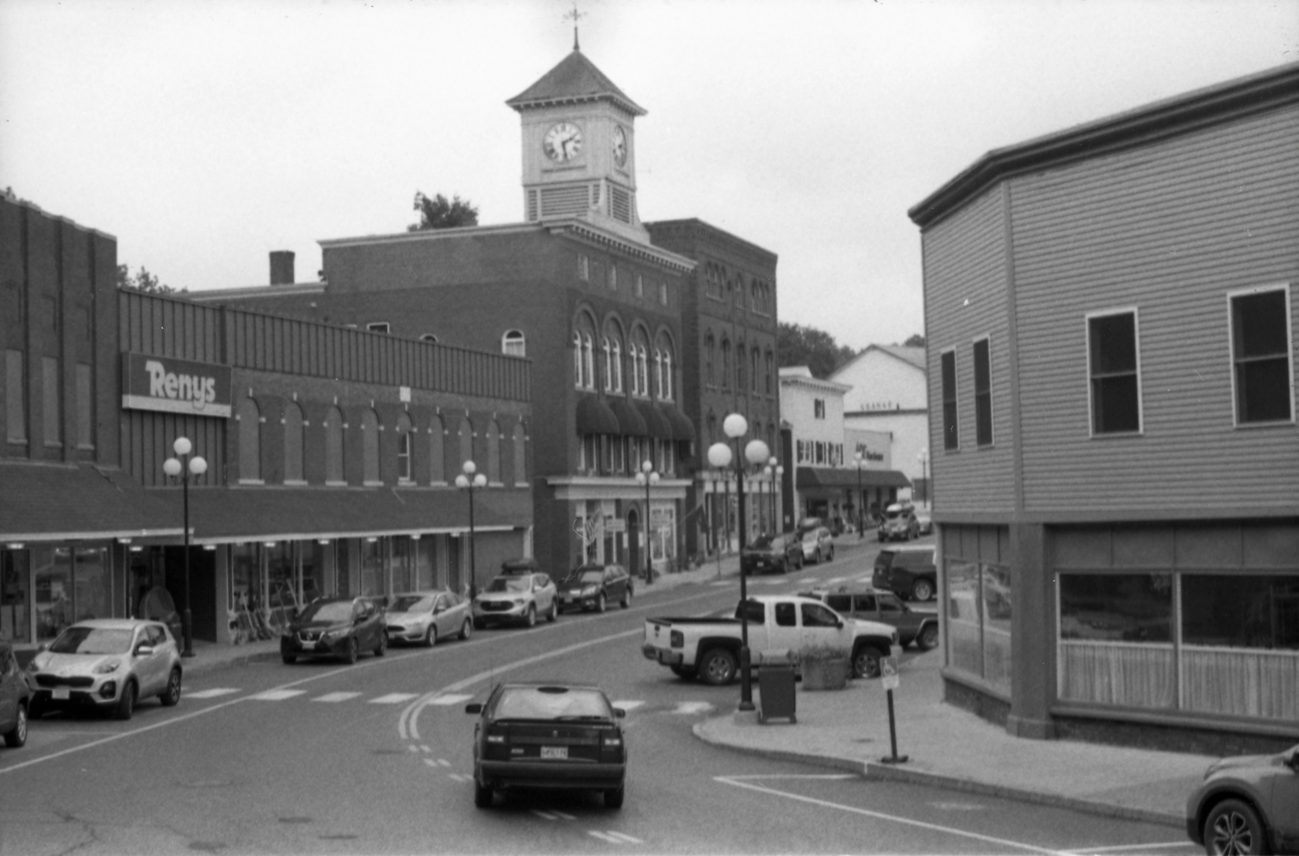 Black and white photograph of a street.